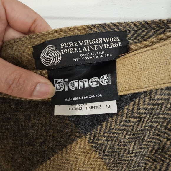 VTG | Bianca Tan Wool Plaid Circle Skirt - Small-Medium - Picture 5 of 5